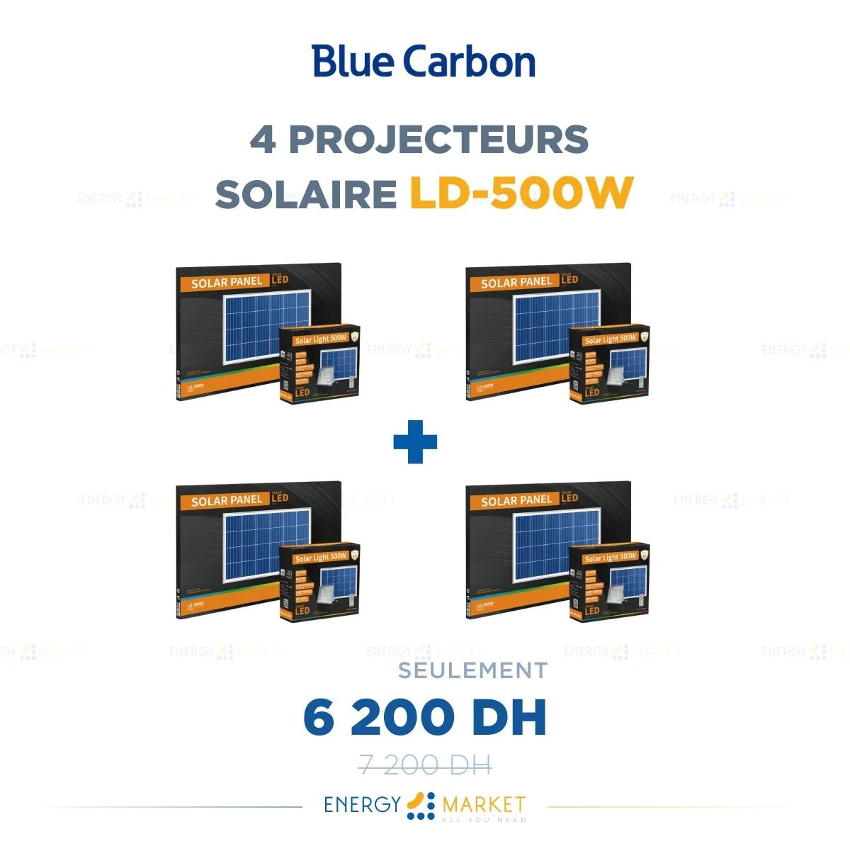 4 Projecteurs solaire Blue Carbon - LD 500w